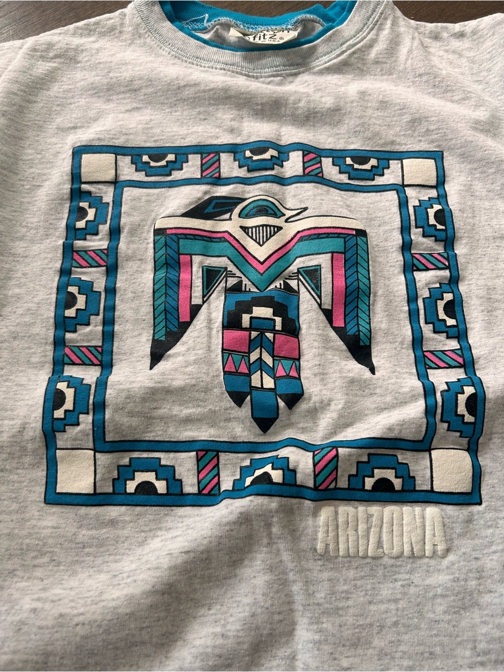 Vintage Aztec Arizona tee with double sleeve/collar & Teal Graphics size L - Picture 2 of 3